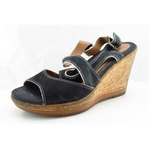 Clarks Women Sz‎ 7 M Black Strappy Leather Shoes 26069303